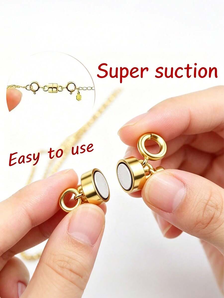 1/2/3pcs Double Magnetic Necklace Clasp Gold & Silver Plated Jewelry Converter Necklace Extender DIY Accessories - Multicolor - View 1