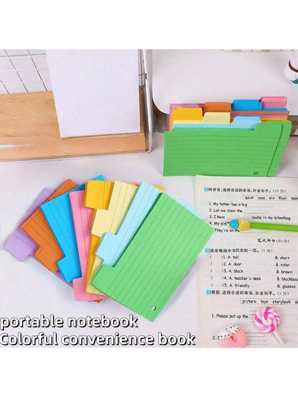 10pcs/4pcs/3pcs/2pcs/1pc Colorful Memo Pads, Portable Notebook, Study Cards, Cute Sticky Notes, Loose-Leaf Memo Dividers, Memo Bookmarks, Loose-Leaf Memo Pads, Index Loose-Leaf Memo, Random Color Flashcards, With Rings And Stickers, For Learning, School, College Supplies, Memory Cards. Back To School, School Season, Travel Essentials.