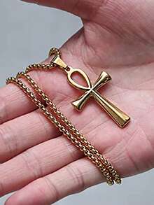 1pc Fashion Hip-Hop Punk Style Stainless Steel Anchor Cross Pendant Necklace For Men - Yellow Gold - View 2