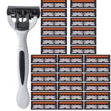 3-Layer Manual Shaver Set With Anti-Slip Handle & Replacement Blades - 6 Interchangeable Blades, Ergonomic Design For Beards, Facial Hair, Stylish & Durable Grooming Essentials, Beard Maintenance, Sleek Razor Design, Stainless Steel Blade - Multicolor - View 19