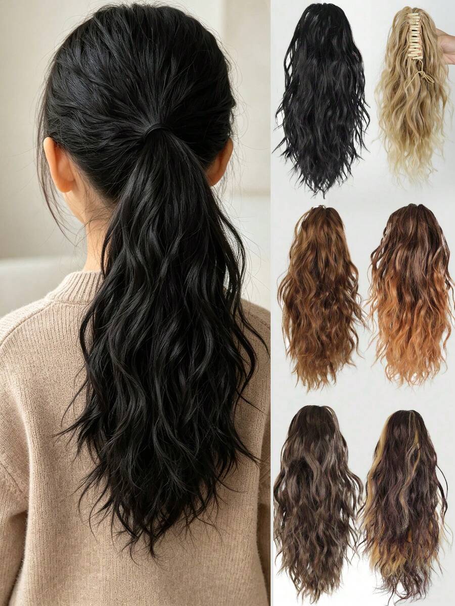 Children's Synthetic Clip-In Ponytail Hair Extension, 14 Inch Small Wavy Ponytail Wig, Suitable For Daily Wear - Multicolor - View 1