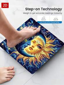1pc LED Display Electronic Scale, Flat 2D Sun & Moon Pattern Digital Bathroom Scale, Decorative Weighing Platform, Suitable For Long-Term Use, Meets Home Weighing Needs, Uses AAA Batteries (Batteries Not Included) - Multicolor - View 4