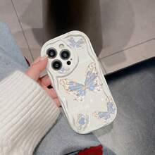 1 buah Casing Ponsel Ins Cream Edge Motif Kupu-kupu Biru, Kompatibel dengan 17 16 15 14 13 12 11 Pro Max, Pelindung Ponsel Transparan Tahan Air, Tahan Guncangan, dan Tahan Gores - MultiWarna - View 5