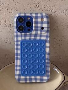 1件 Y2K 可愛配色條紋手機殼 + 吸盤，適用於 iPhone 18 17 16 15 14 13 12 11 Pro Max Plus Air，亮面軟矽膠背蓋 - 深藍不規則條紋 - 查看 2
