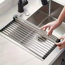 Stainless Steel Expandable Sink Drain Rack, Black & Grey, With Adjustable Support Arms, Functional Kitchen Sink Organizer For Vegetables, Fruits And Cookware Sets, Suitable For Kitchen And Bathroom, New Year & Christmas Edition - Multicolor - View 4
