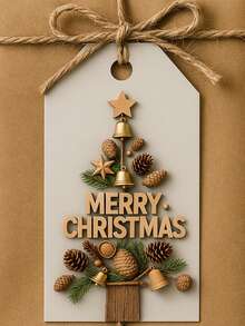 1/2 Set Of Christmas Decoration Hanging Cards, Gift Tags, Packaging Labels, Party Greeting Cards, Gift Packaging Tags, Pine Tree Pattern Made Of Pine Cones Jute Rope Tag Pendant Card Hanging Decoration Greeting Card, An Excellent Choice For Gifting. - Multi-color - View 4
