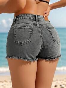 Women Denim Shorts - Grey - View 4