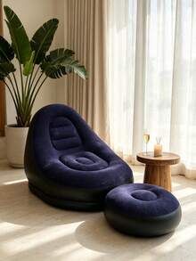 1 Set Flocked Inflatable Lounge Chair With Footstool, Portable Inflatable Sofa Chair, Suitable For Living Room, Bedroom, Dorm, Gaming And Relaxation - Multicolor - View 4