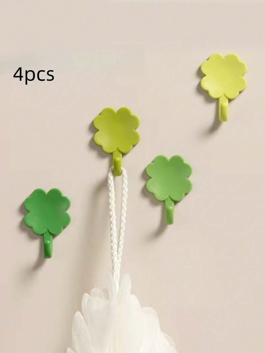 1pc Clover-Shaped Strong Self-Adhesive Hook, Bathroom & Kitchen Wall-Mounted Storage Organizer, Waterproof Removable Damage Free Tape, Suitable For Tile And Glass Walls, Multi-Functional Hook - Multicolor - View 1