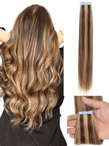 20pcs/Pack Tape-In Hair Extensions, Human Hair, 12-24 Inches, Invisible Tape-In Hair Extensions, Seamless Double-Sided Tape Hair Extensions, Human Hair Tape-In Hair Extensions, Christmas Hair Extensions - Multicolor - View 123