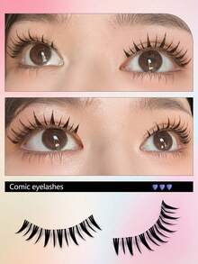 5 Pairs Wet-Look Pointed Dense Girl Group Style Invisible Band Eyelashes, Wet-Tip Flowing Realistic Mink Faux Eyelashes, Big Eye Korean-Japanese Doll Style Pointed Column Eyelashes For Date And Daily Wear - Black - View 3