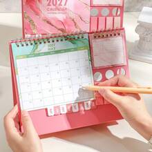 2027 Desktop Calendar With Stickers Fantasy Pink Style 12 Months Monthly Planner, Portable Schedule Organizer For Office, Home, School, Decorative Calendar, Perfect For New Year, Birthday Gift - Single Piece - View 5