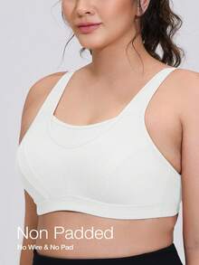 Wingslove Plus Size Wireless Sports Bra With U-Shaped Back Design, Breathable Support, Perfect For Yoga, Running And Fitness Workouts - White - View 4