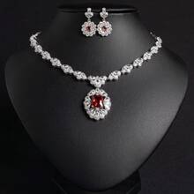 1 Set Women's Fashion Jewelry Set, Zirconia Inlaid Earrings And Necklace, Combination Jewelry, Suitable For Women's Holiday | Party | Banquet | Multi-Occasion Wear, Gift - Jewelry Set - View 2
