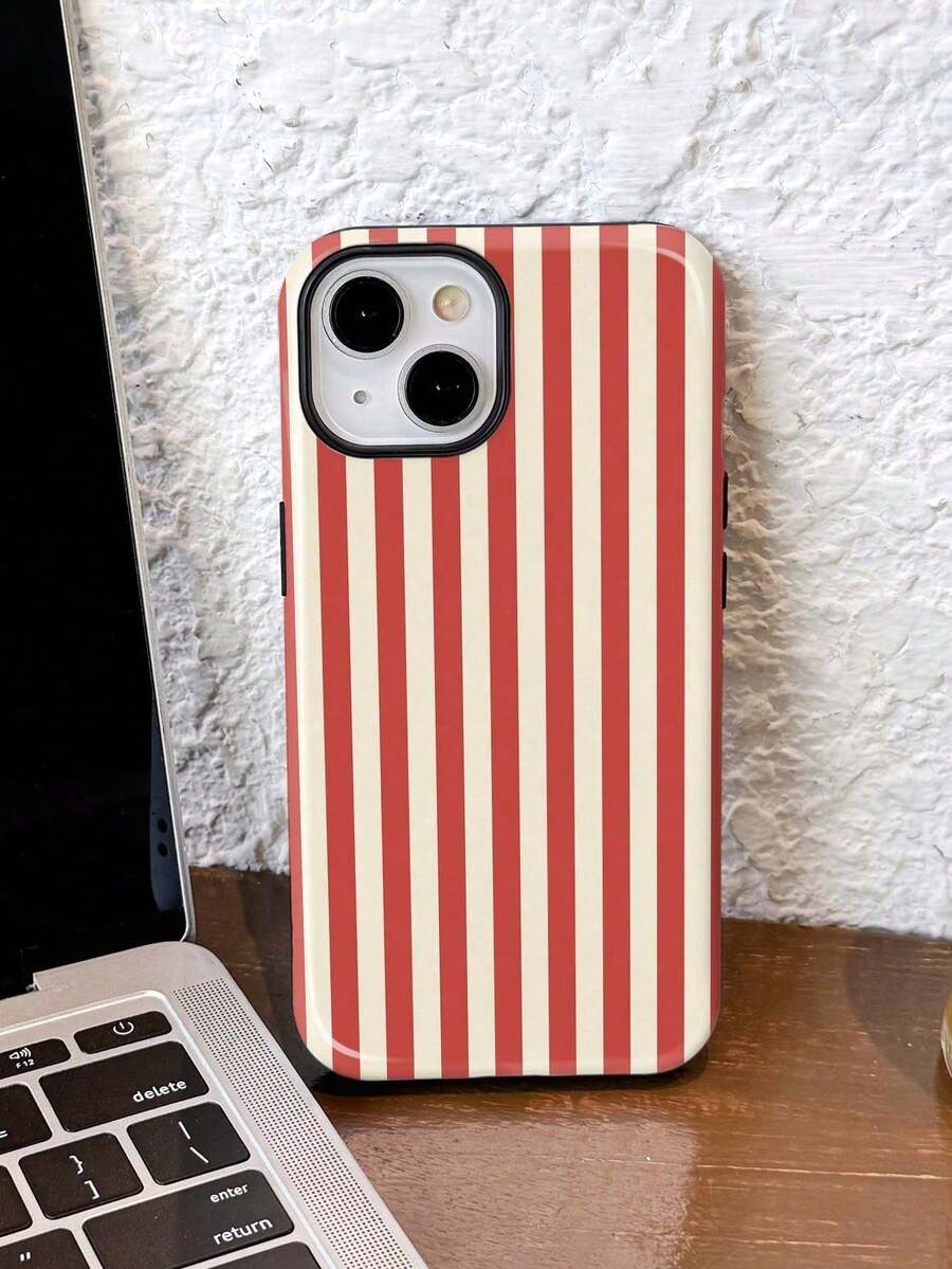 1 Piece Of Simple Artistic Style Colorful Striped Pattern Glossy Two-In-One Protective Case, Full-Cover Hard Phone Case, Compatible With Samsung/Compatible With 11/12/IPhone13/14/15/IPhone16/IPhone17 Pro Max - 白色13 - 查看 1