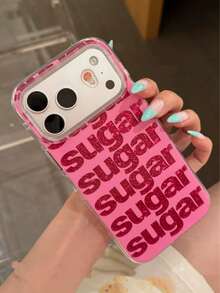 Casing Ponsel Premium Gaya Korea Laser Warna Pink dengan Huruf Inggris, Kompatibel dengan iPhone 17 Pro Max 16 15 14, Perlindungan Penuh Anti Jatuh, Desain Niche untuk Perempuan 18 18 Pro Max - Hot Pink - View 2
