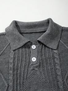 Men's Unisex Polo Collar Knit Top, Casual Business Commute Loose Fit Short Sleeve Pullover T-Shirt, Spring/Summer - Dark Grey - View 6