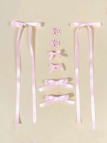 2/8入芭蕾風女款極簡緞帶蝴蝶結髮夾，簡約可愛優雅日常髮飾，適合各種場合 - 8件套 - 查看 12