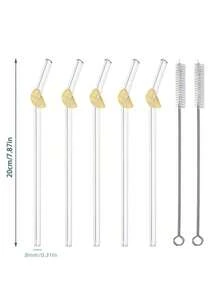 GASUDIN 1/2/5Pcs Cute Cartoon Glass Drinking Straws With Lemon Slice Charm, Reusable Bent Clear Straw Set With Straw Topper. Kitchen Accessories For Milk Tea, Juice, Cocktails & Cold Drinks, Home, Graduation, Party, With Cleaning Brush - View 11