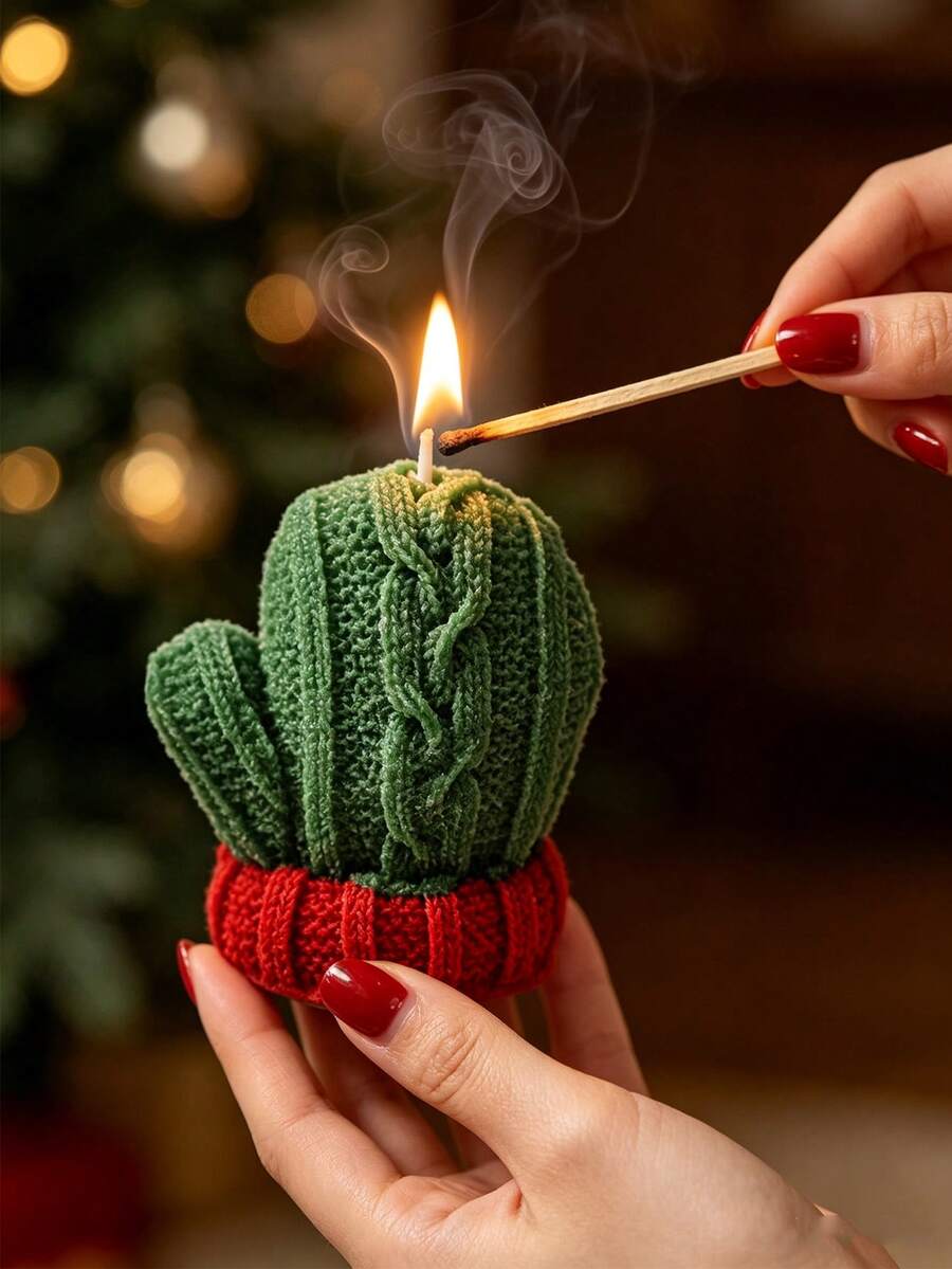 1pc Christmas Knitted Glove Shaped Scented Candle, Christmas Decorations, Desktop Decor, Birthday And Christmas Gift, Party Decoration, Combines Soothing Fragrance And Decorative Function - Multicolor - View 1