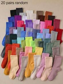 10 Pairs Random Color Women's Breathable Moisture-Wicking Mid-Calf Socks, Versatile High Socks, Best Socks, Colorful Socks - Multicolor - View 8