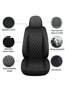 Universal PU Car Seat Cover Set, Diamond Quilted Car Seat Protector With Colorful Piping, Non-Slip Back Breathable Full Set Seat Cushions, Easy Installation Interior Accessories, Suitable For Sedan SUV Truck Pickup, Car Interior Protection Set - A - View 10