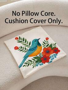 1pc Watercolor Style Vibrant Wild Bird & Plant Floral Leaf Pattern Country Style Spring Sofa Home Decor Pillow Cover (Pillow Insert Not Included) - Multicolor - View 10
