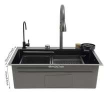 Évier de cuisine en acier inoxydable anthracite, avec accessoires complets : robinet extractible, robinet filtre, égouttoir, planche à découper et égouttoir à tasses. Convient pour la maison, le restaurant, le bar, le garage et l'appartement. Dimensions : 68 * 45 * 21 cm. - Gris anthracite - Voir 3