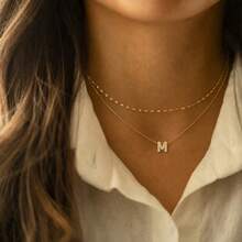 2 Pcs/Set New Initial Pendant Stainless Steel Chain Necklace Set For Women - Yellow Gold - View 1
