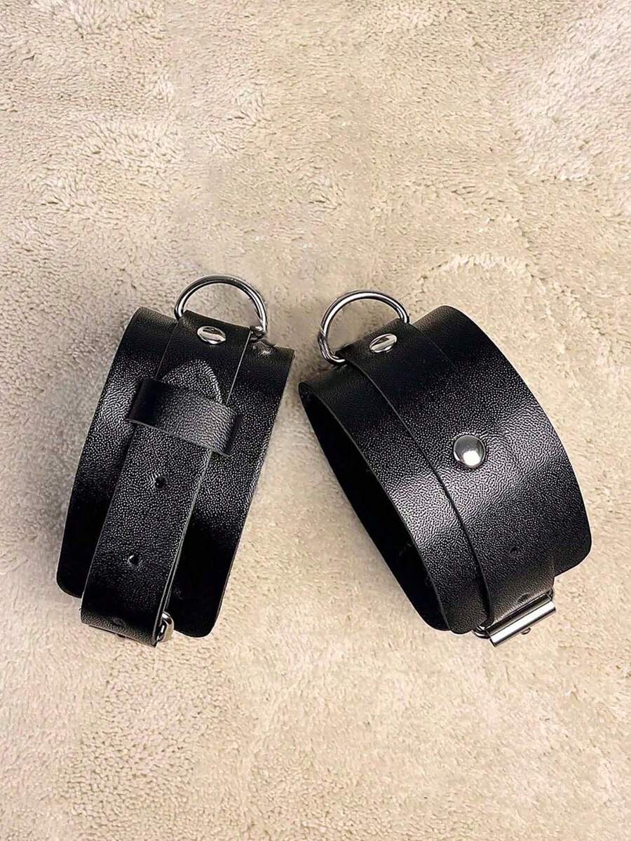 1pc/2pcs Set PU Leather Fashion Bracelet Cosplay Props Decortive Accessories For Women Men - Black - View 1