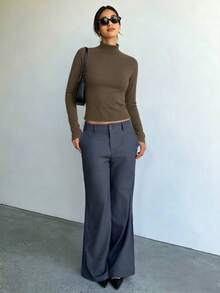 Women's Autumn/Winter New Minimalist Solid Color Turtleneck Long Sleeve Knit Sweater, Classic Timeless Slim Fit Design, Soft And Comfortable Fall - Brown - View 7