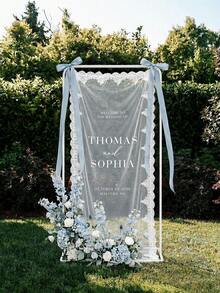 Personalized Sheer Lace Wedding Welcome Sign, Romantic Boho Ceremony Decor, Custom Banner - Multicolor - View 2