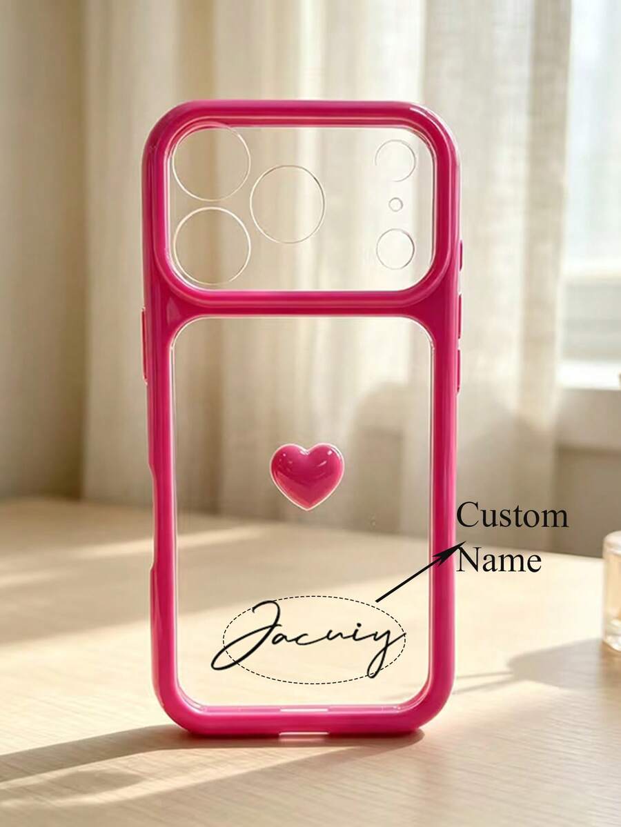 Casing Ponsel Transparan Warna Permen dengan Ukiran Personal, Modis, dan Bentuk Hati 3D, Kompatibel dengan iPhone 18 Pro Max 18 Pro 17 Pro Max 17 Pro 16 Pro Max 15 Pro Max 14 Pro Max 13 Pro Max, Pelindung Kamera Akrilik Belakang