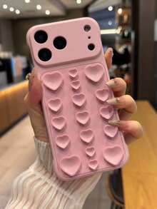 1pc Pink Frameless Phone Case With Heart-Shaped Strong Silicone Suction Cup, Compatible With 17/17 Pro/17 Pro Max/16/16 Pro/16 Pro Max/15/15 Pro/15 Pro Max/14/14 Pro/14 Pro Max/13/13 Pro/13 Pro Max, Soft Touch Silicone Suction Cup Phone Shell - Pink - View 3