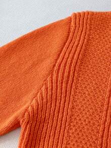 Tween Girls Elegant Solid Color Cable Knit Short Pullover Sweater, Suitable For Daily Wear In Spring, Autumn And Winter - Orange - View 4