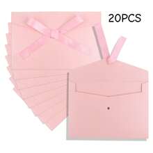 20PCS Pink Pearlescent Gift Envelopes With Satin Bow Ribbon Closure, 6.7x4.7 Inch Thickened Kraft Paper Envelopes For Wedding, Birthday, Thank You Notes, Party Invitations & Greeting Cards, Reusable Decorative Stationery Set - Pink - View 9