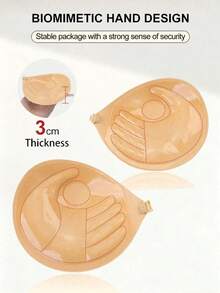 1 Piece Adhesive 3cm Thick Push-Up Bra, Backless Strapless Invisible Bra, Reusable Breast Enhancement Bra - Apricot - View 1