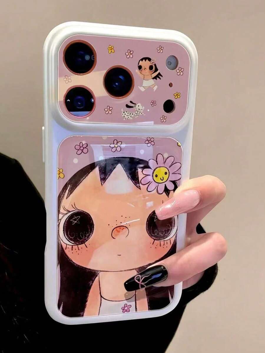 Casing Ponsel Premium Motif Graffiti Gadis Bunga Kartun Lucu Fashion Full Coverage Kompatibel Dengan iPhone 17/16 Pro Max/15/14/13/12/11 dengan Jendela Besar Pelindung - MultiWarna - View 1