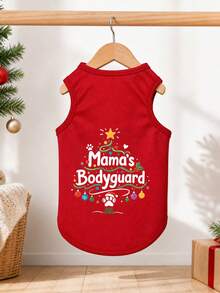 1pc Christmas Tree Mom's Bodyguard Pattern Pet Vest, Fashionable, Breathable, Physical Anti-Shedding, Suitable For Cats And Dogs, Indoor And Outdoor - Red - View 3
