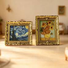 1/2pcs 1:12 Scale Vintage Style Oil Painting Frame Miniature Model - Plastic Material Multiple Styles European Gold Carved Decorative Oil Painting Model, Suitable For Miniature Scenes And DIY Miniature Landscapes, Non-Magnetic - Mini Photo Frame - View 14