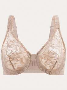 MELENECA Women's Front Closure Plus Size Racerback Stretch Lace Underwire Bra - Beige - View 2