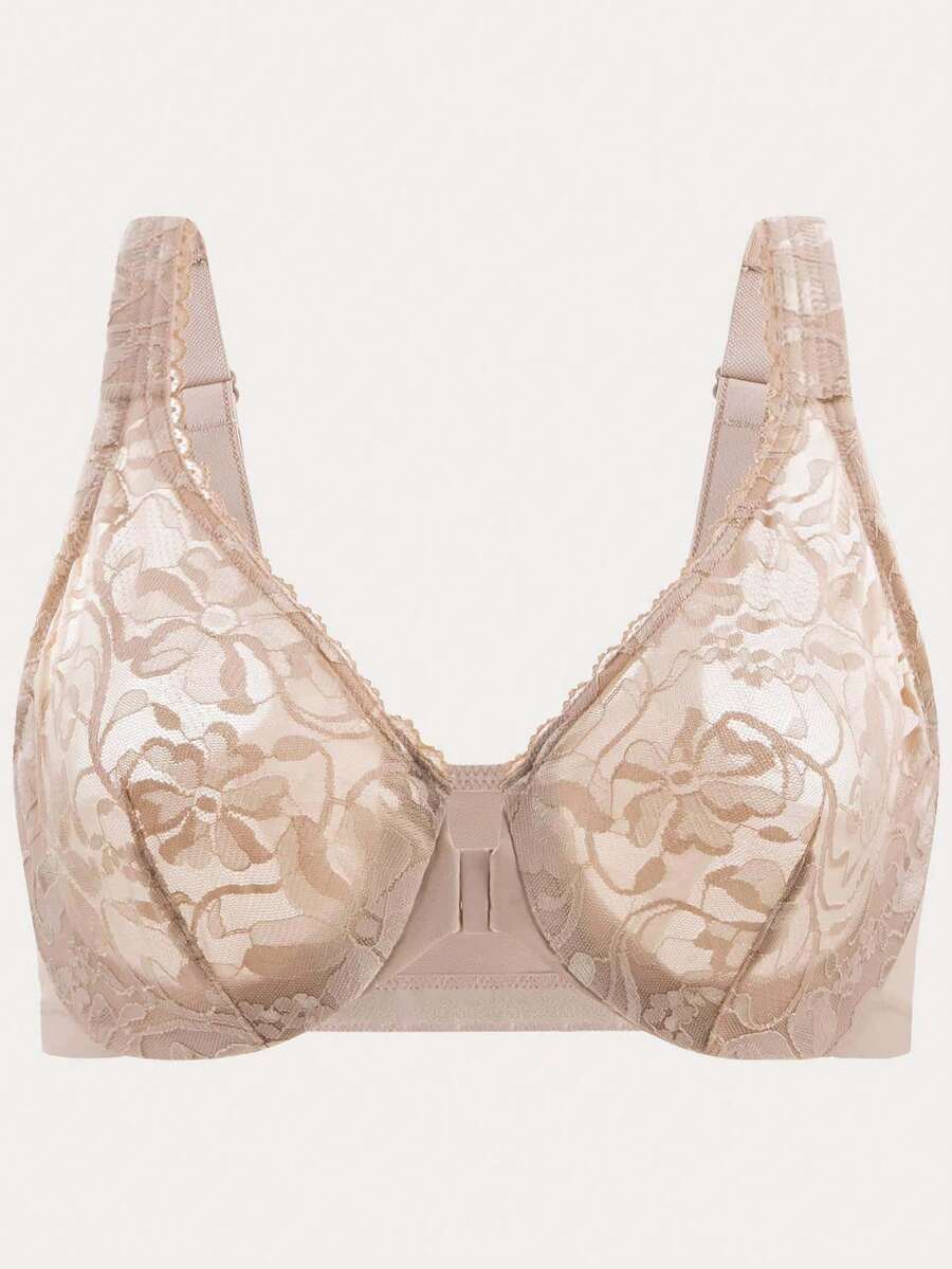 MELENECA Women's Front Closure Plus Size Racerback Stretch Lace Underwire Bra