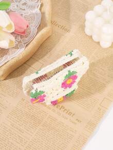 1pc Colorful Flower Knitted Hair Claw Clip, Soft Yarn Crochet Hair Claw For Half-Up Hairstyle, Spring/Summer Fresh Style Decorative Hair Accessory - Multicolor - View 6