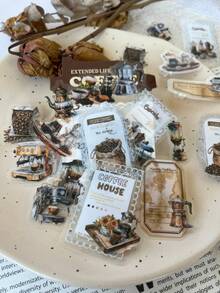 40張20款PET防水蕾絲咖啡主題創意剪貼簿復古素材紙組合套件 DIY廢物手帳拼貼相簿復古藝術紙 - GA001 - 查看 6