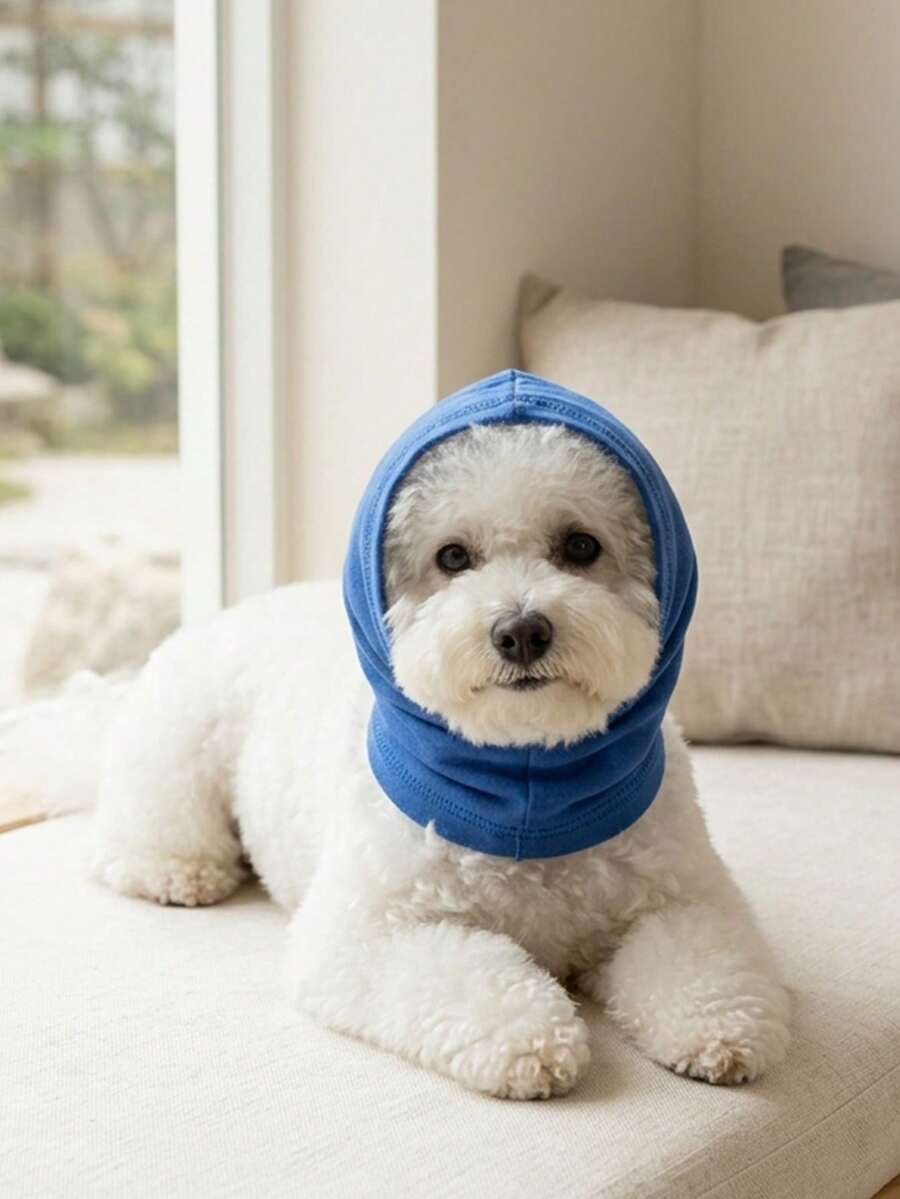 Lightweight Breathable Pure Blue Polyester Pet Head Cover With Elastic Headband, Anti-Bite Design, Fun Decorative Accessory, Suitable For Small To Medium Dogs (E.G., Teddy, Bichon) Year-Round Use - Blue - View 1