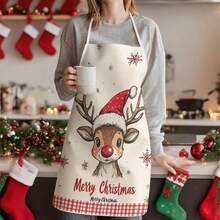 1pc Christmas Theme Women's Apron, Kitchen Oil-Proof & Waterproof Home Apron - Off-white - View 4