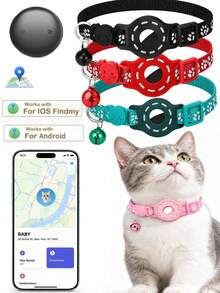 1 pieza Collar reflectante ajustable para gato, collar localizador para mascota compatible con Apple Find My Tracker, diseño de estampado animal de 7-9 pulgadas, collar removible para gatos, no compatible con Android - Multicolor - Ver 3