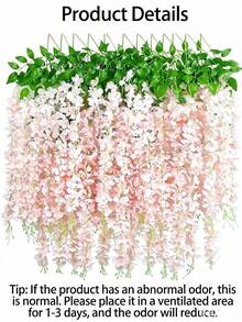 18pcs Artificial Wisteria Vine Garland, 3.75ft Pink Silk Hanging Flower String, Faux Wisteria Flower Garland, Suitable For Wedding Arch, Garden Wall, Home Party Decoration, Artificial Hanging Floral Plant Decor - Baby Pink - View 2