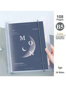 1pc Random, A5/B5, 108 Pages, Moon & Planet, Detachable Transparent Coil Loose Leaf Notebook Business Memo Pad & Diary,School Supplies,Back To School - Blue - View 11