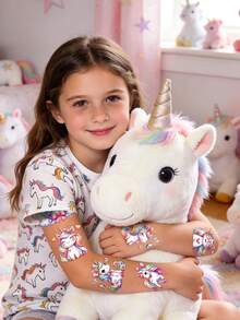 STARTTOOS 12pcs/12 Sheets Heart Rainbow Unicorn Combination Pattern Temporary Tattoo Stickers, Children DIY Birthday Party Christmas Gift Arm Body Waterproof Temporary Tattoo Stickers - Multicolor - View 5